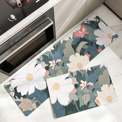 Simple Flower Kitchen Mat Absorbent and Wear-Resistant Long Strip Carpet for Household
