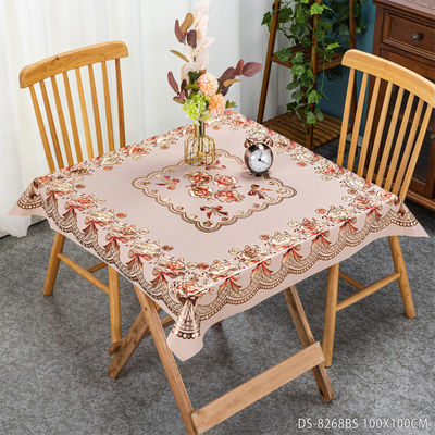 Customized PVC Round Plaid Tablecloth for 10 People White and Green Floral Pattern