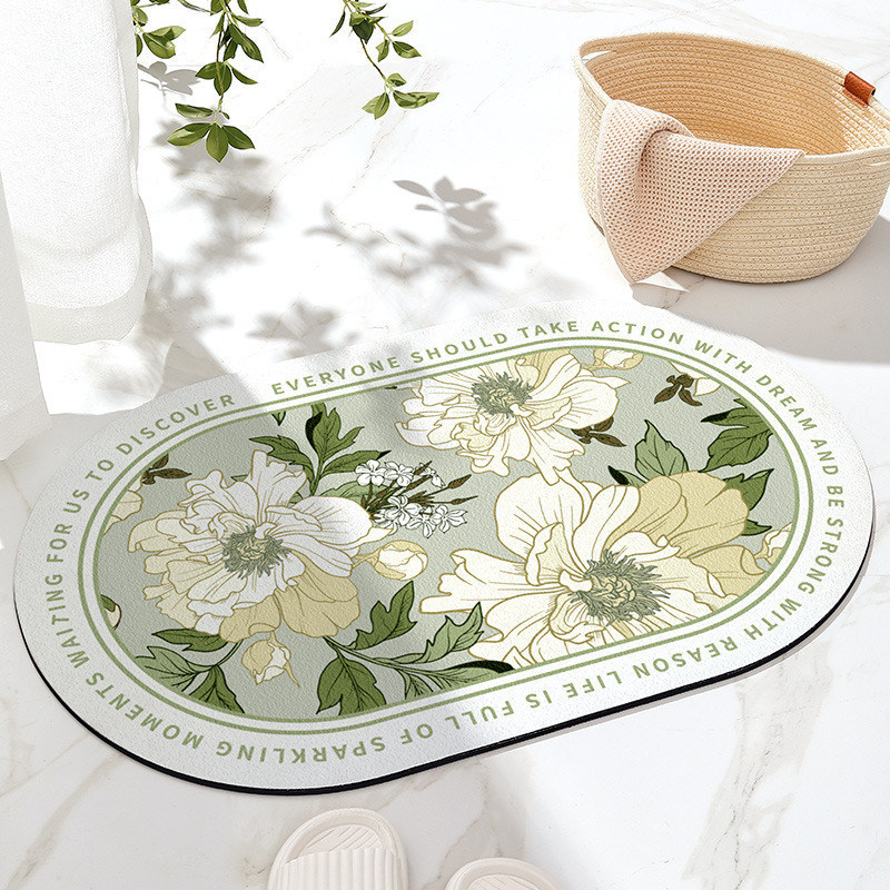 40*60cm Light Grey Oval Diatom Mud Diatomite Soft Bath Mat for Rapid Water Absorption