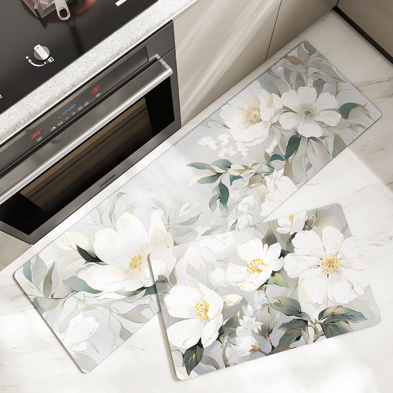 Simple Flower Kitchen Mat Absorbent and Wear-Resistant Long Strip Carpet for Household